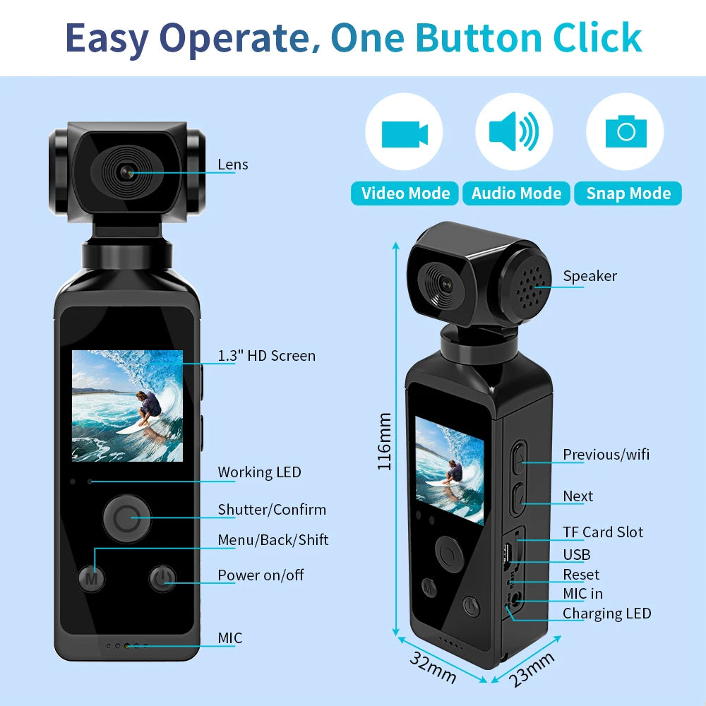 "Ultimate 4K Pocket Action Camera: Capture Every Adventure with 270° Rotatable Lens, Wifi Connectivity, Waterproof Case, and Helmet Mount - Perfect for Vlogging, Sports, Travel, and Biking!"