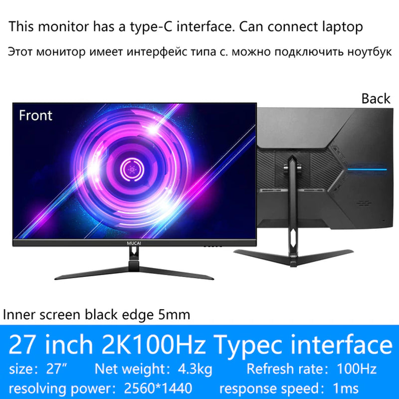 24/27 Inch 2K Monitor 75Hz Desktop PC Lcd QHD Display Gaming 100Hz Panel Screen Computer LED 2560*1440 Hdmi-Compatib/Dp