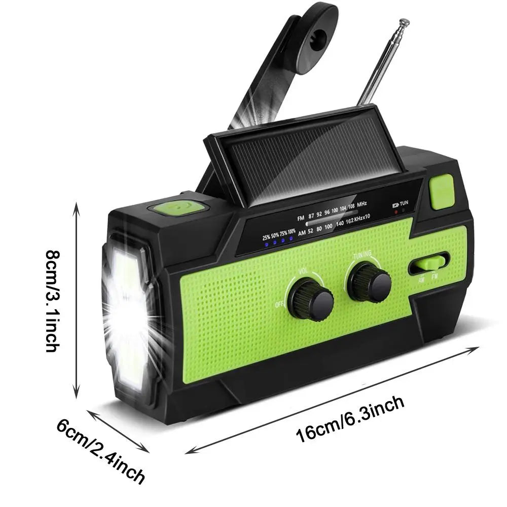 Solar Powered Hand Crank Radio, 1 Piece Multifunctional Portable Weather Radio with Flashlight & Motion Sensor, 4000Mah Large Capacity Emergency Crank Radio, Portable Rechargeable AM/FM Weather Radio for Home & Outdoor Spring Camping Hiking