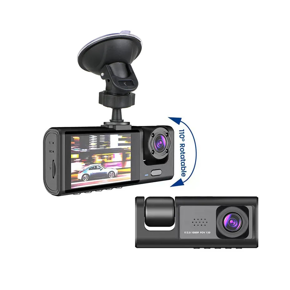 "Ultimate 3-Lens Dash Cam: Capture Every Angle with Rear View, 24H Parking Monitor & Black Box Recording!"