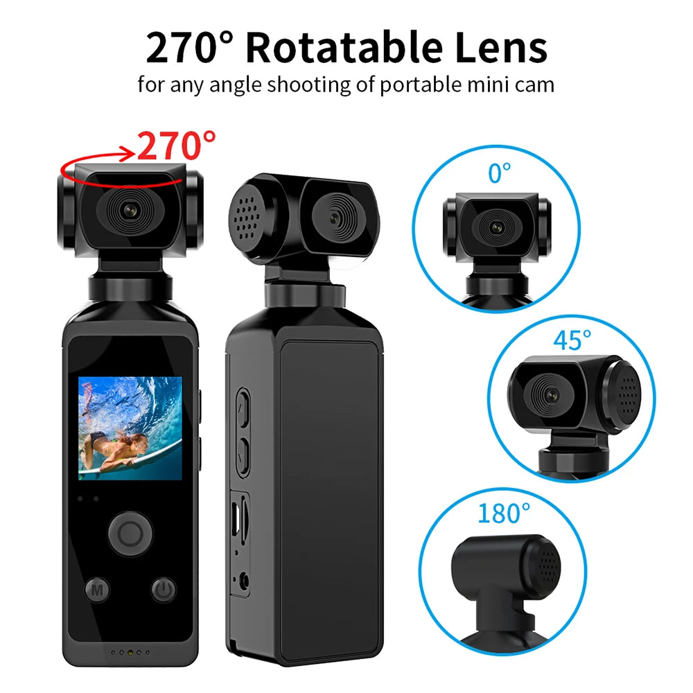 "Ultimate 4K Pocket Action Camera: Capture Every Adventure with 270° Rotatable Lens, Wifi Connectivity, Waterproof Case, and Helmet Mount - Perfect for Vlogging, Sports, Travel, and Biking!"