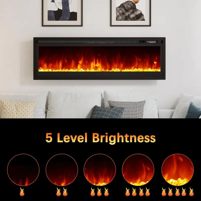 AMERLIFE 50" Electric Fireplace Inserts Recessed and Wall Mounted with Remote Control, Fireplace Heaters for Indoor Use with Timer, 9 Adjustable Flame Colors and Brightness, Log & Crystal, Black