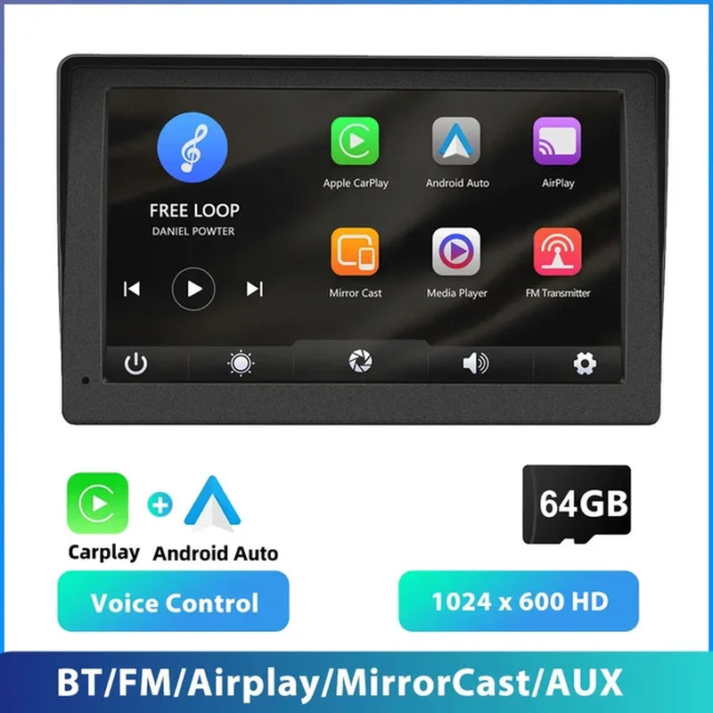 "7" Touch Screen Car Mirror with Carplay, Android Auto, Voice Control, and Dashboard DVR"