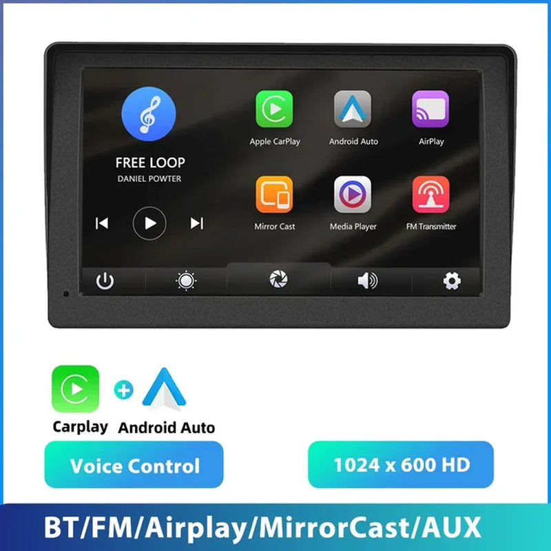 "7" Touch Screen Car Mirror with Carplay, Android Auto, Voice Control, and Dashboard DVR"