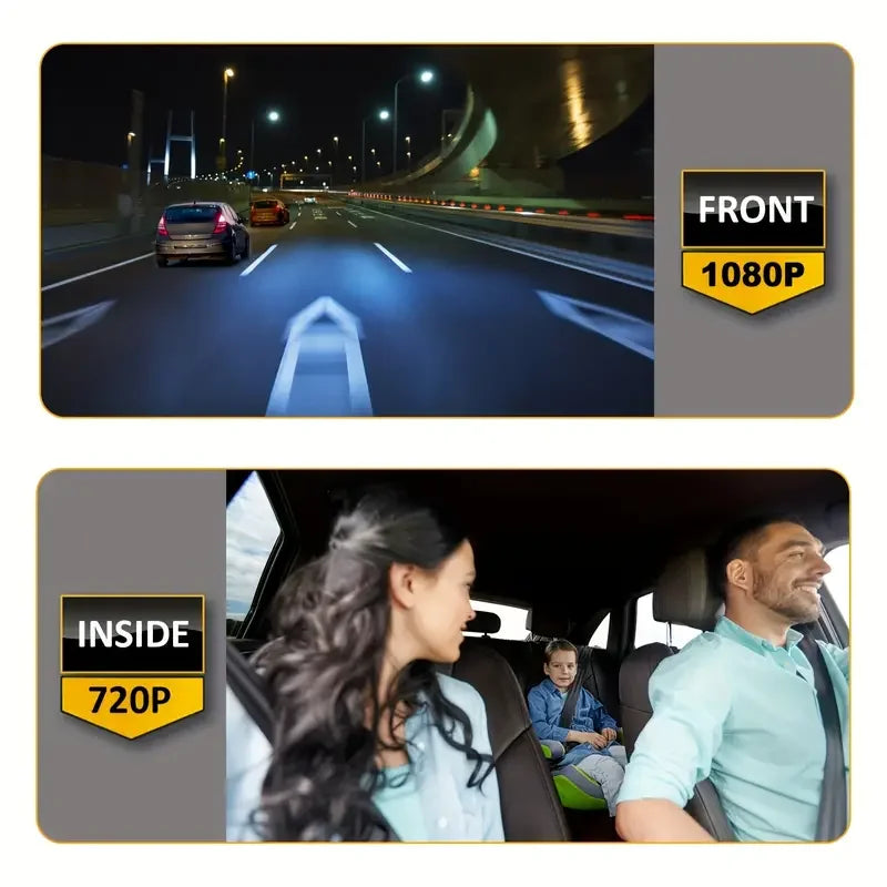 "Ultimate Dual Camera Dash Cam: 1080P Front & Interior Car Camera with Night Vision and Loop Recording"