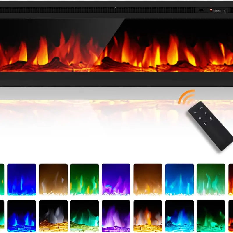 AMERLIFE 50" Electric Fireplace Inserts Recessed and Wall Mounted with Remote Control, Fireplace Heaters for Indoor Use with Timer, 9 Adjustable Flame Colors and Brightness, Log & Crystal, Black