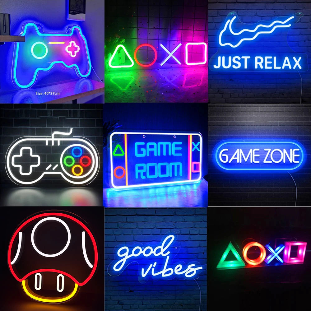 Gamer Led Sign Neon Led Sign Good Vibes Wall Decor Gaming Room Decoration Gamezone Night Light Home Party Wedding Decoration