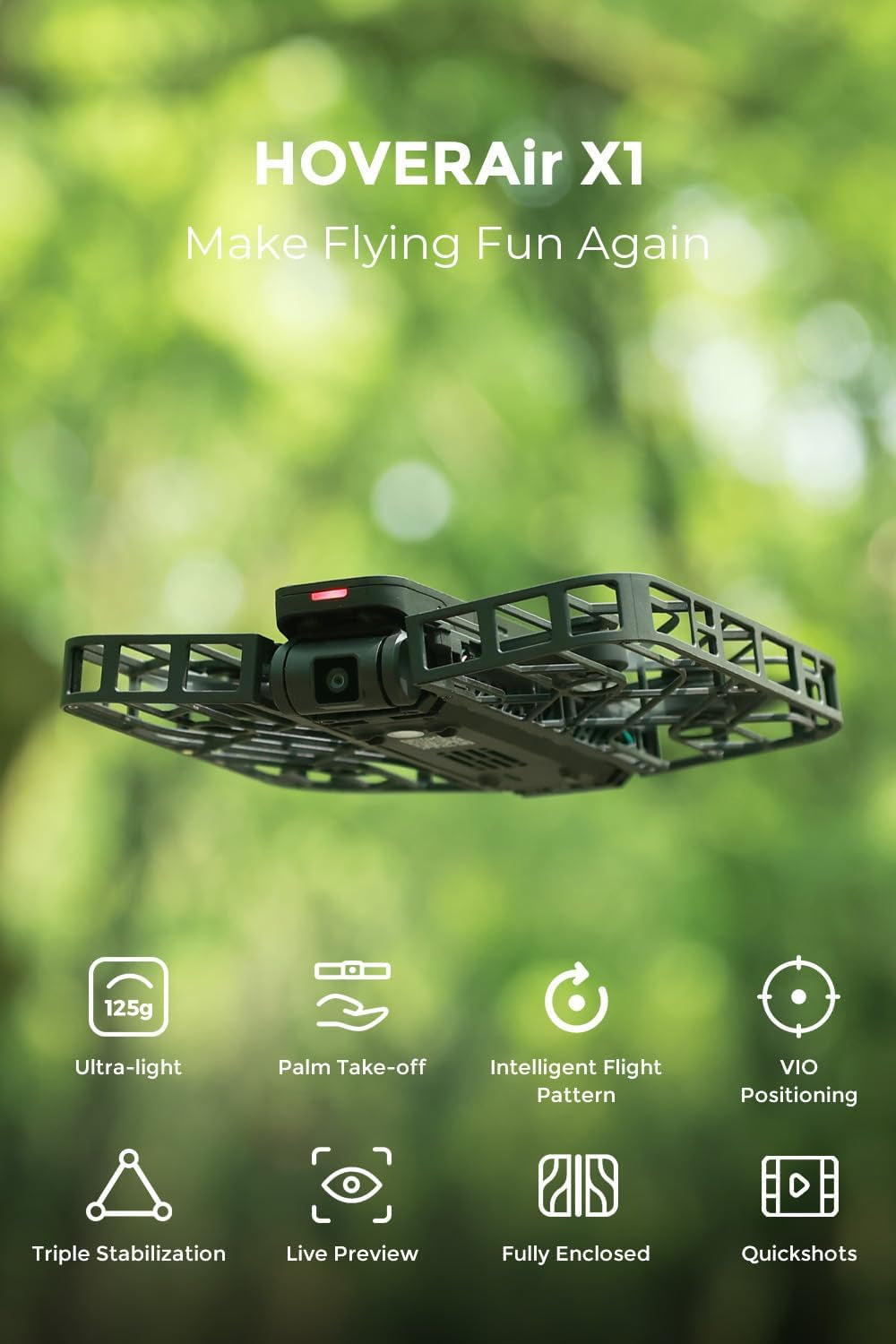 X1 Self-Flying Camera, Pocket-Sized Drone HDR Video Capture, Palm Takeoff, Intelligent Flight Paths, Follow-Me Mode, Foldable Action Camera with Hands-Free Control Black (Combo)