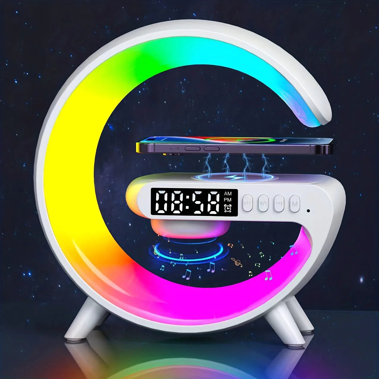 Multi-Functional Mobile Phone Wireless Charger Wireless Music Player Colorful Smart Light Clock Display