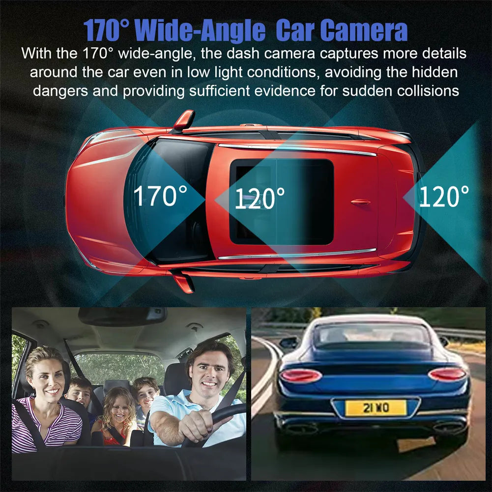 "Ultimate 3-Lens Dash Cam: Capture Every Angle with Rear View, 24H Parking Monitor & Black Box Recording!"