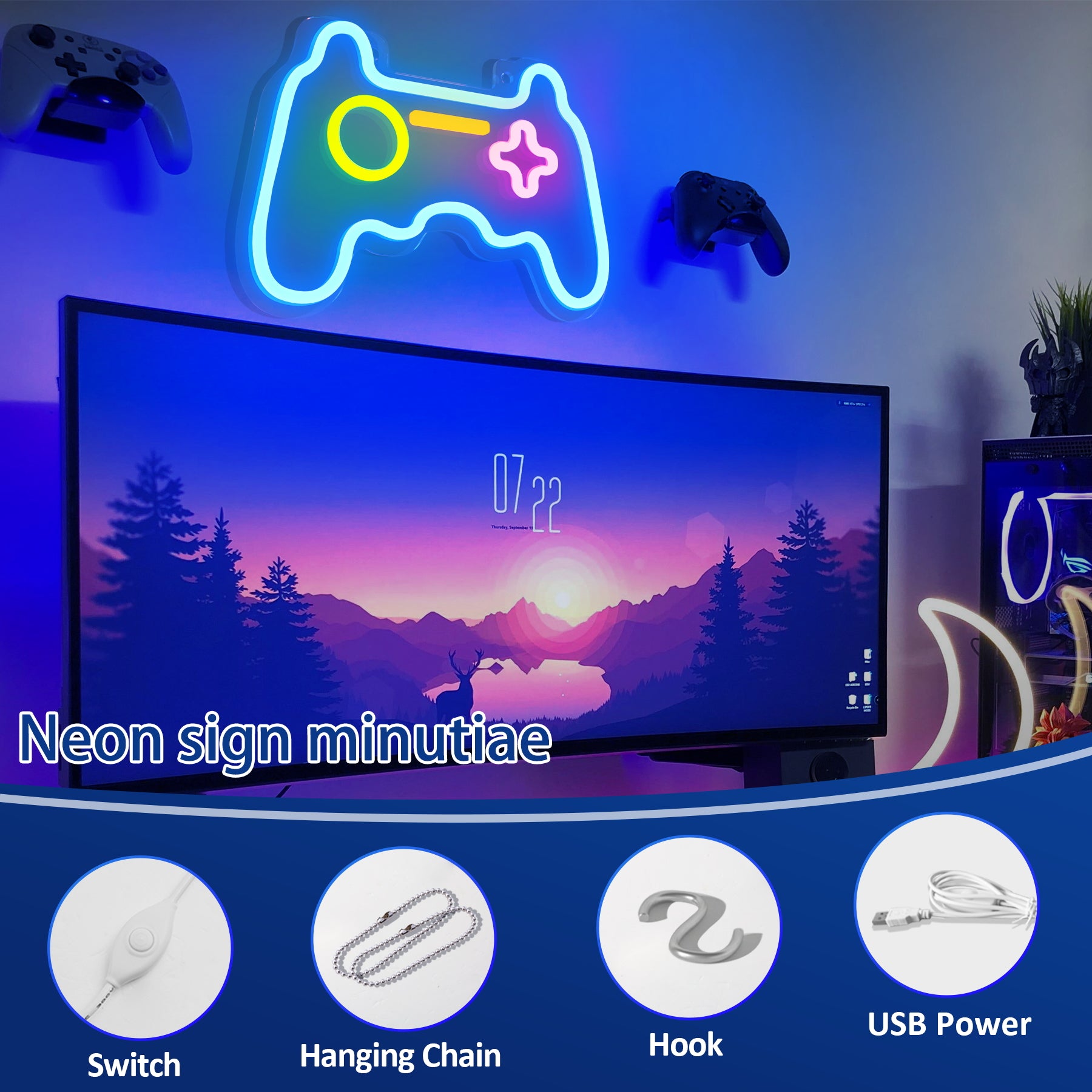 Gamer Led Sign Neon Led Sign Good Vibes Wall Decor Gaming Room Decoration Gamezone Night Light Home Party Wedding Decoration