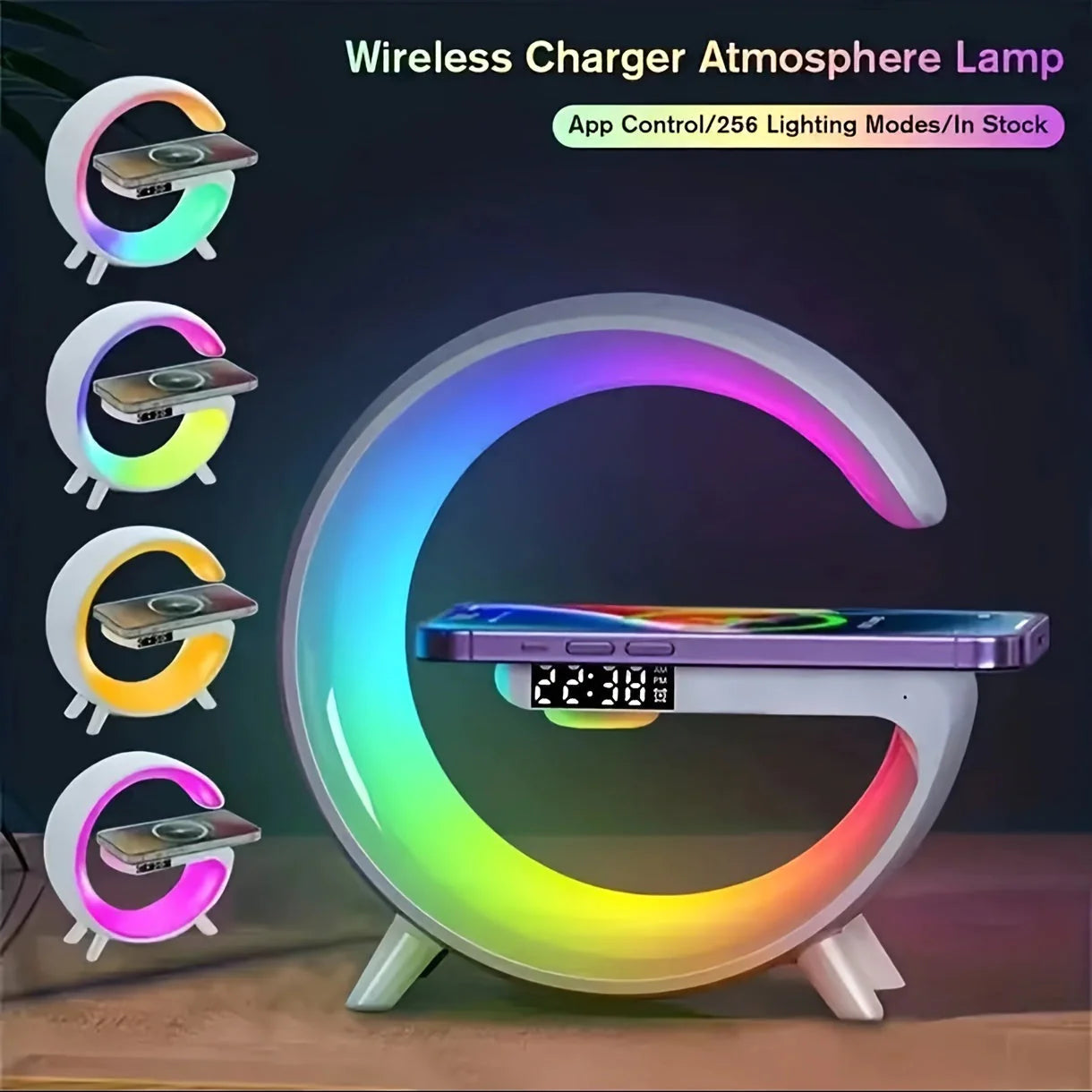 Multi-Functional Mobile Phone Wireless Charger Wireless Music Player Colorful Smart Light Clock Display