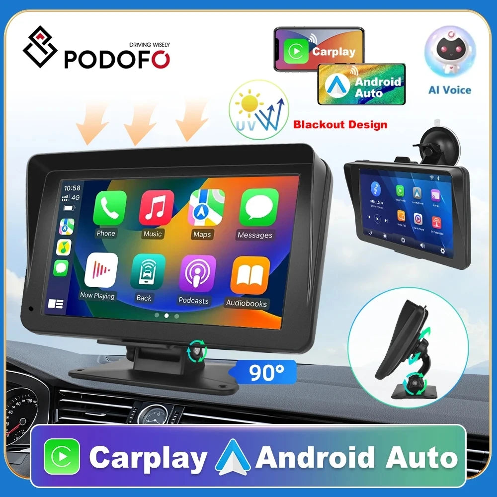 "7" Touch Screen Car Mirror with Carplay, Android Auto, Voice Control, and Dashboard DVR"