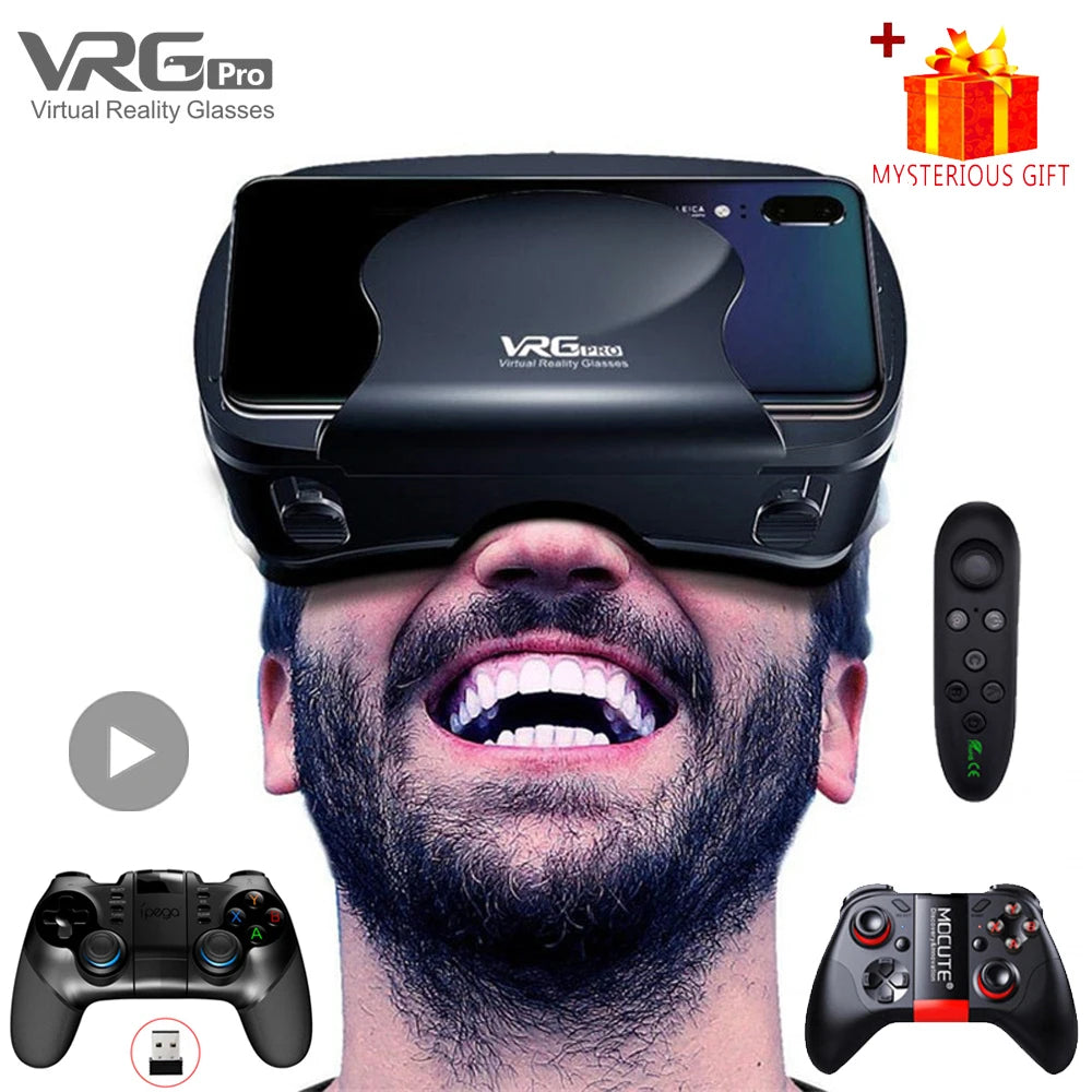 "Immerse Yourself with VRG Pro: High-Tech VR Glasses for Ultimate Virtual Reality Experience with Smartphone Controller"